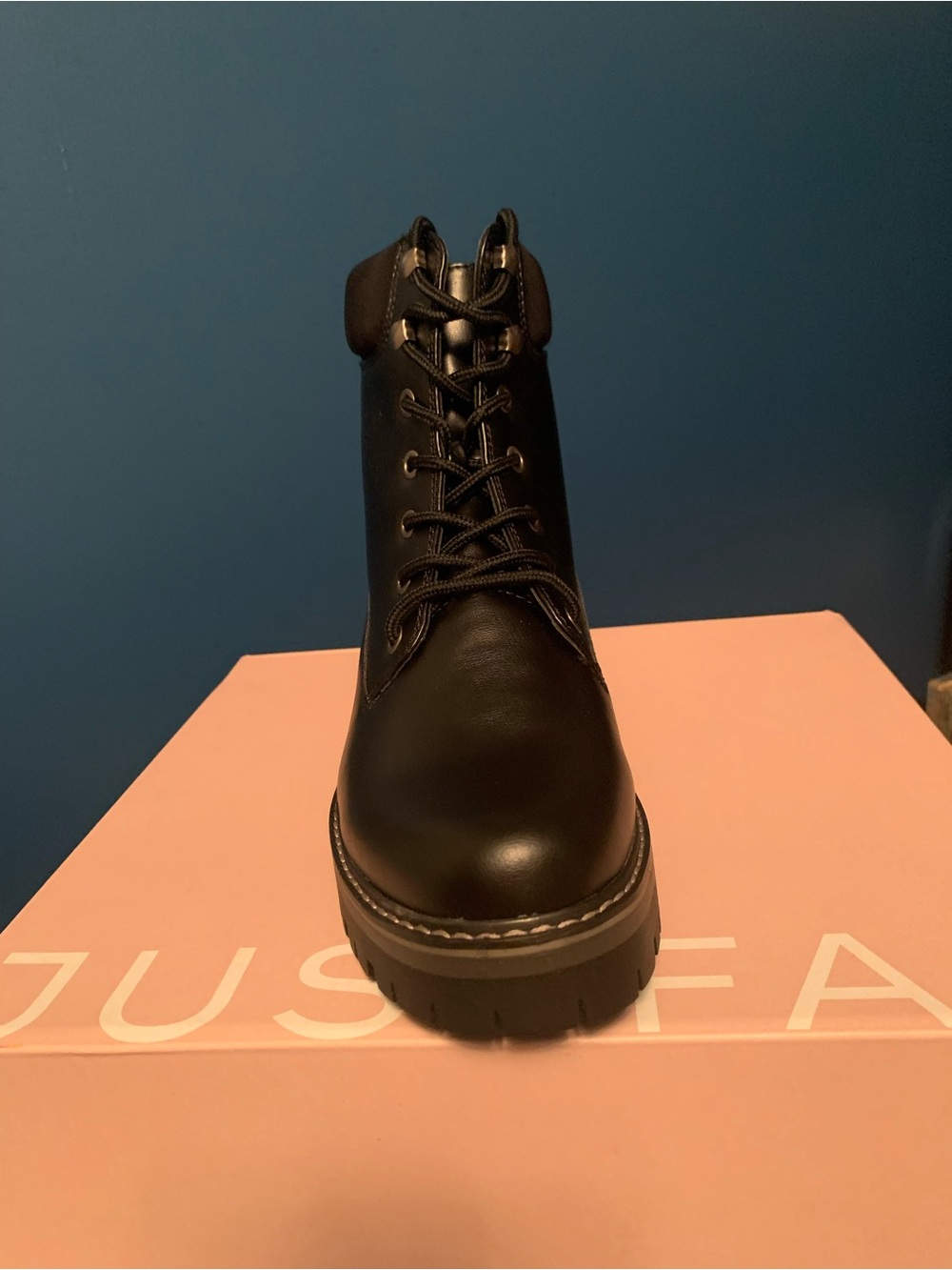 JustFab Black Lace-Up Combat Boots